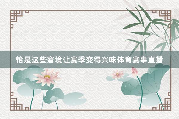 恰是这些窘境让赛季变得兴味体育赛事直播
