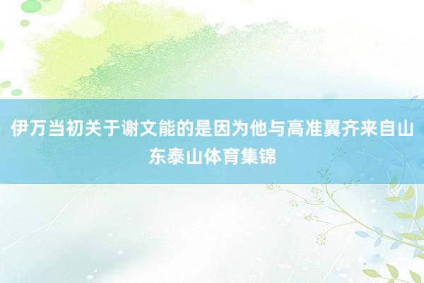 伊万当初关于谢文能的是因为他与高准翼齐来自山东泰山体育集锦