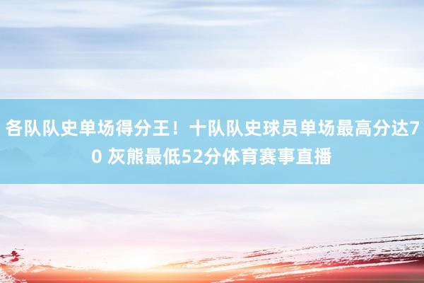 各队队史单场得分王！十队队史球员单场最高分达70 灰熊最低52分体育赛事直播